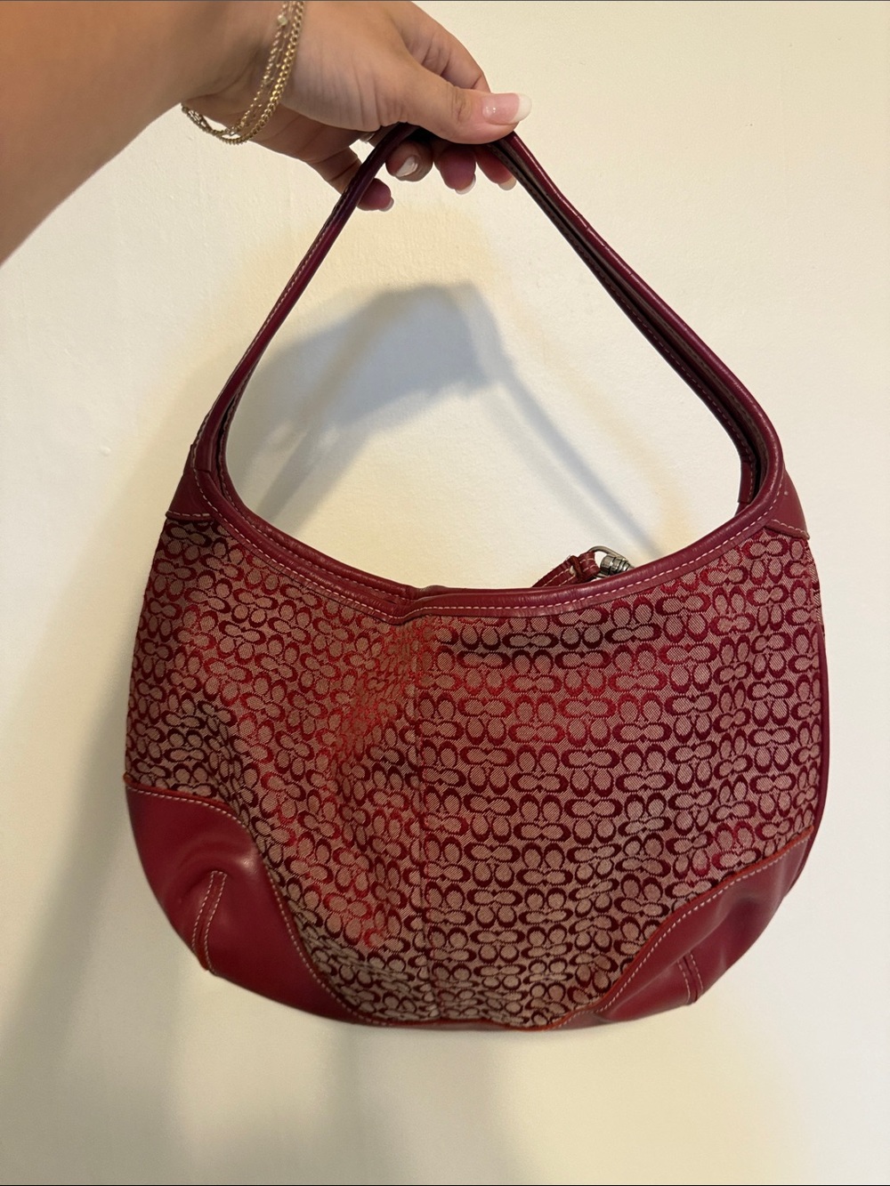 Coach Burgundy Signature Hobo Shoulder Bag - Picture 2 of 4